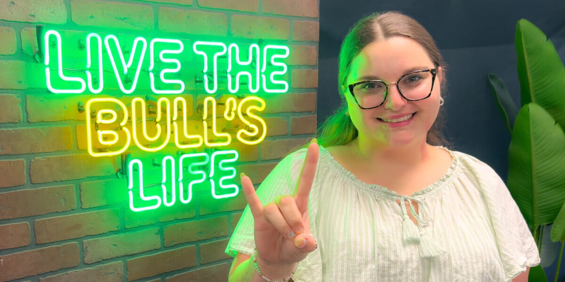 Skye Rodriguez in the USF Housing marketing studio.