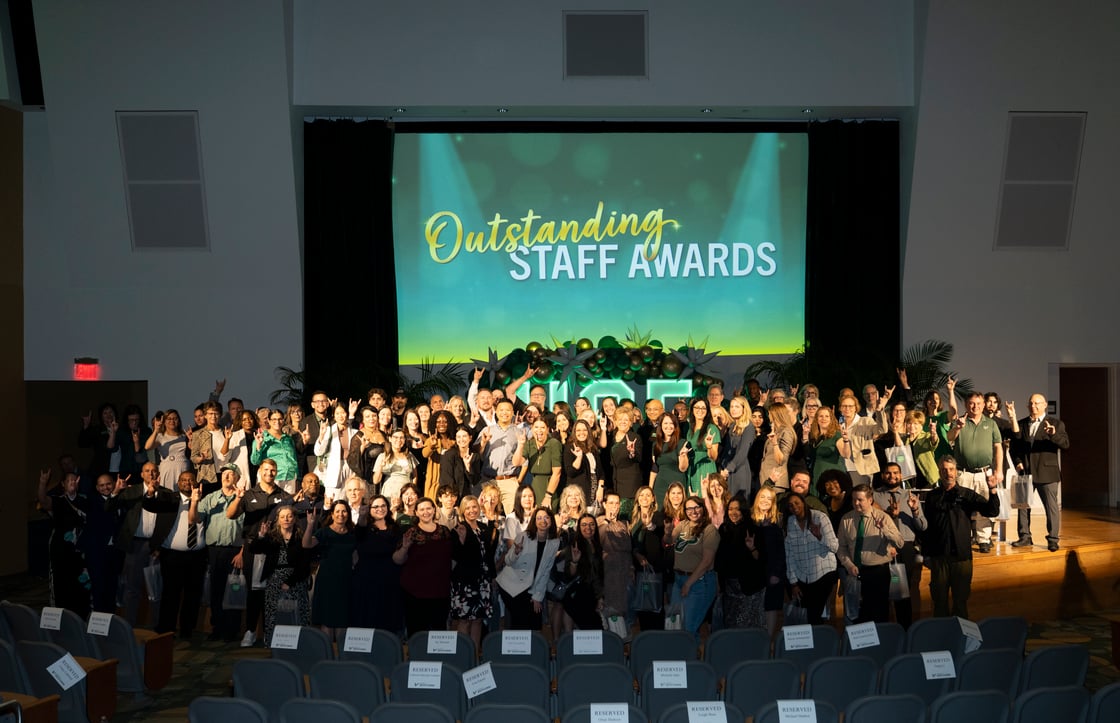 President Law with recipients of Outstanding Staff Awards